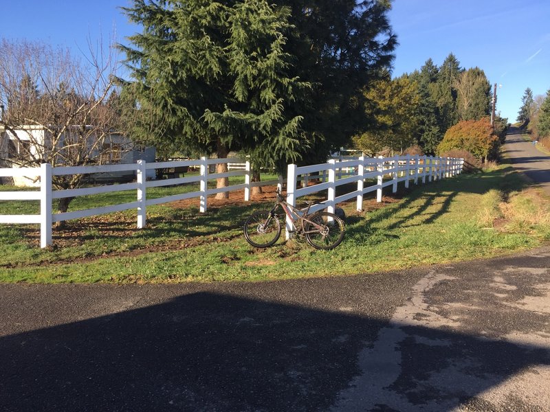 This is the trailhead heading into Whipple Creek Park (via the connector trail) on the Whipple Creek Way Trail. The trail runs between the two fences.