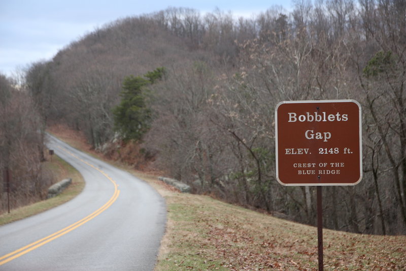 The Blue Ridge Parkway, in front of Bobletts Gap parking/overlook.