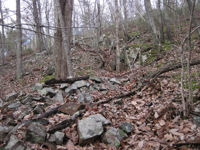 Note the rusty rock and the crevass above in center. That's an old scoop mine.