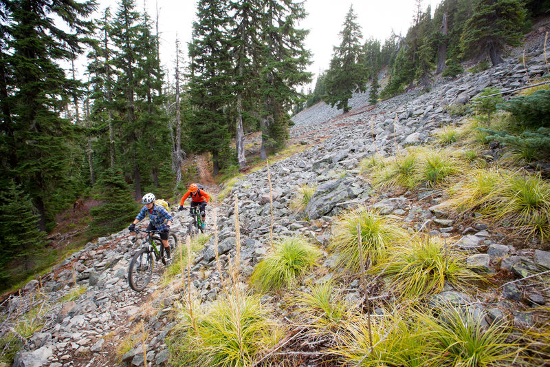 Crossing a scree field on Boulder Lake Trail.