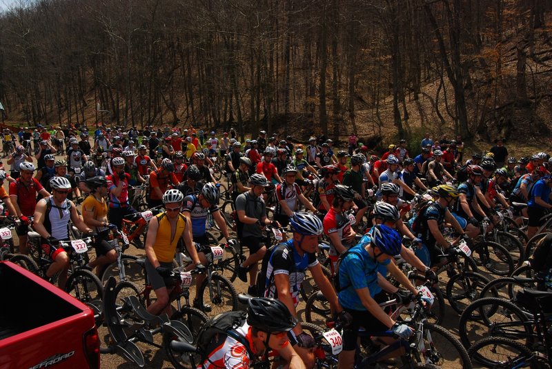 Start of the "Challenge At Mountwood" West Virginia Mountain Bike Association points series race.