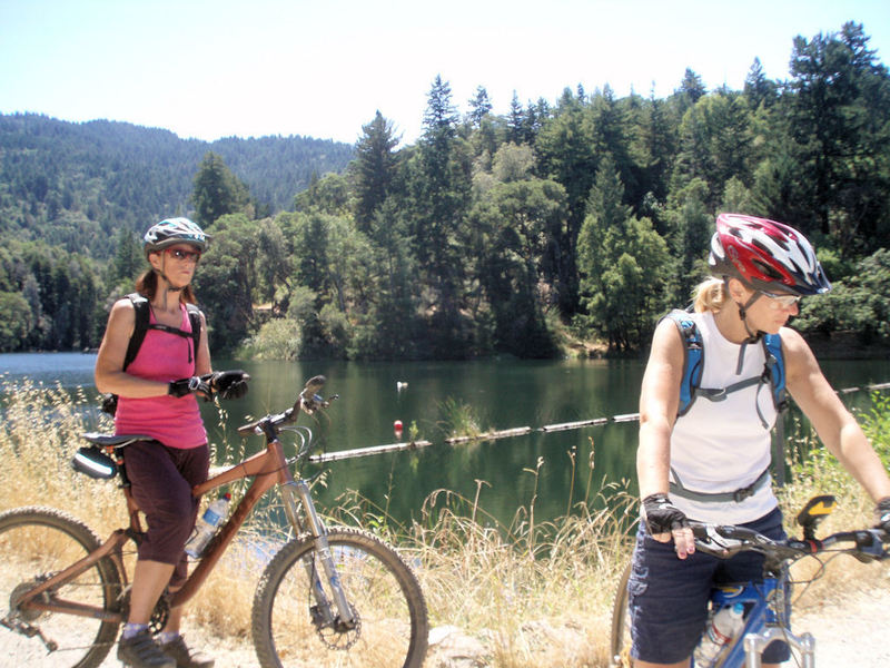 Pausing on Lake Lagunitas Dam.