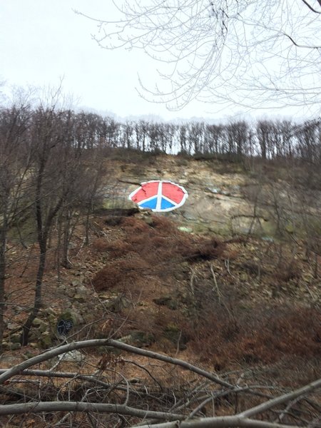 The "Peace Sign" is painted on the exposed rock face that points toward downtown Reading, PA.