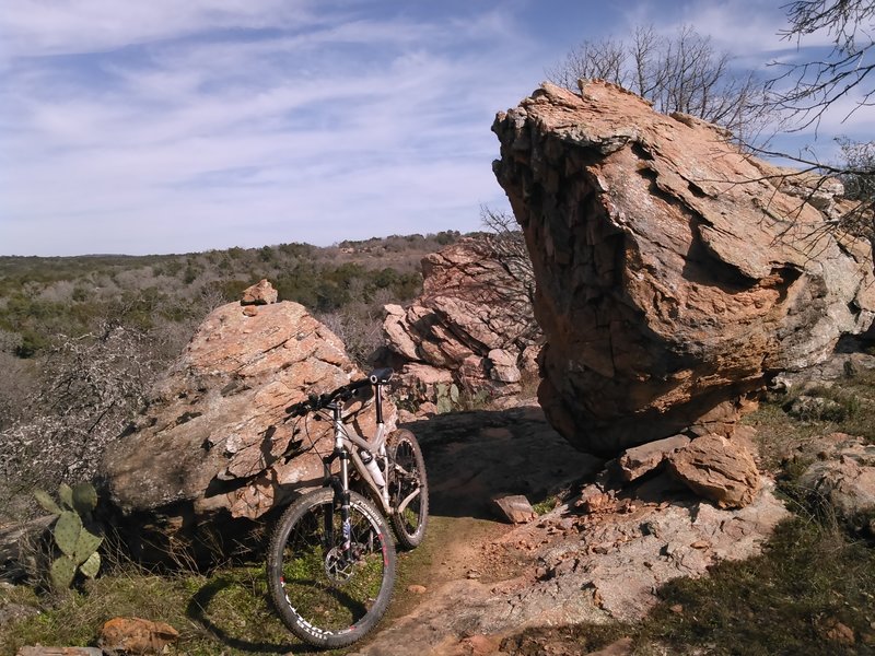 The RPR Loop flowing between 2 of many boulders