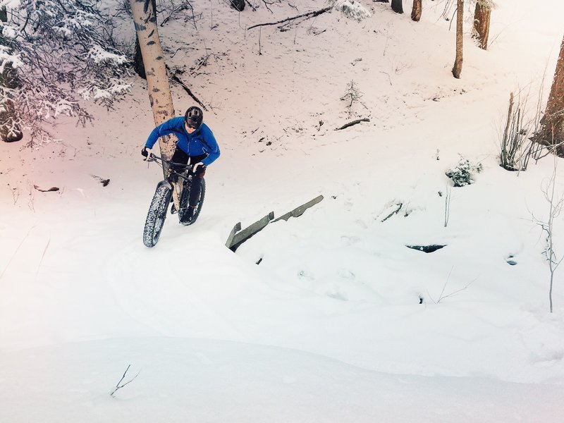 Crossing the bridge on the Lodgepole Loop after a fresh snow.