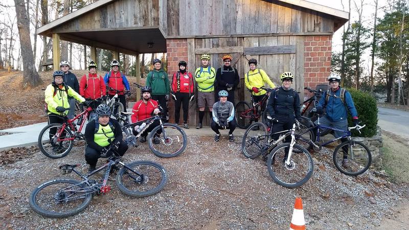 Getting ready for a night ride to ring in the new year!  Local community leaders encourage use of the Saunders Springs trail system, and authorized this (and more) organized night ride(s).