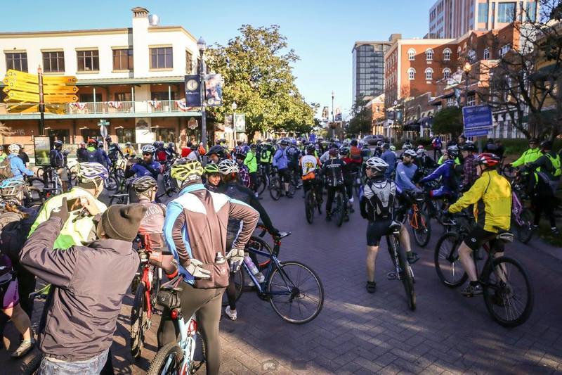 Riders gathering at the start of Urban Gorilla 2016.