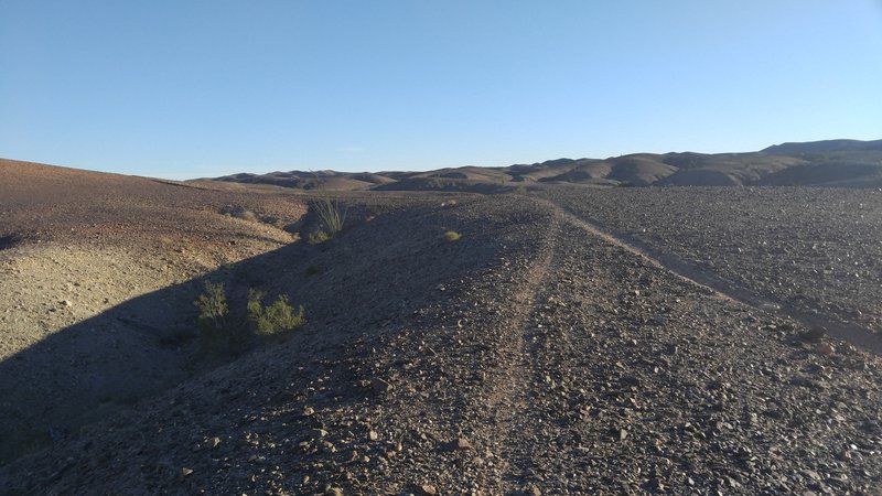 Out of the wash and onto the flat while riding the Moab Trail.