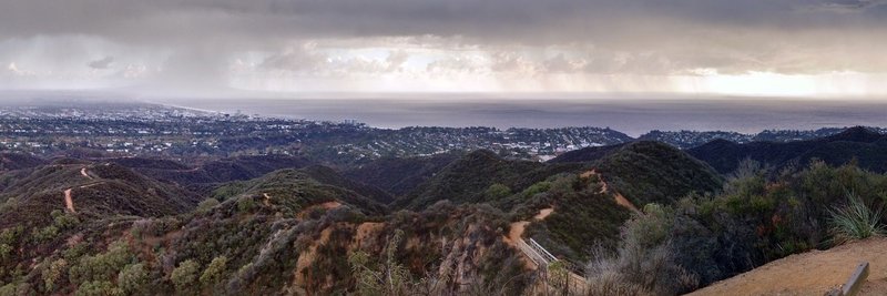 Panorama overlooking the bridge on this section of the Backbone Trail.