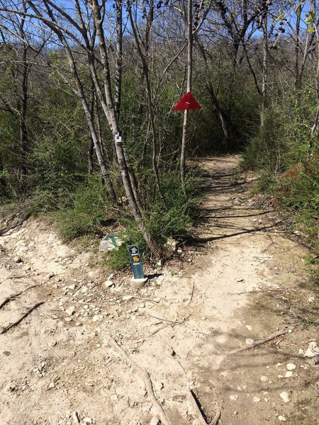 Stay right, the red arrows are new but do not always indicate Thunder Road so be careful when following them as you may end up somewhere you are not prepared for.