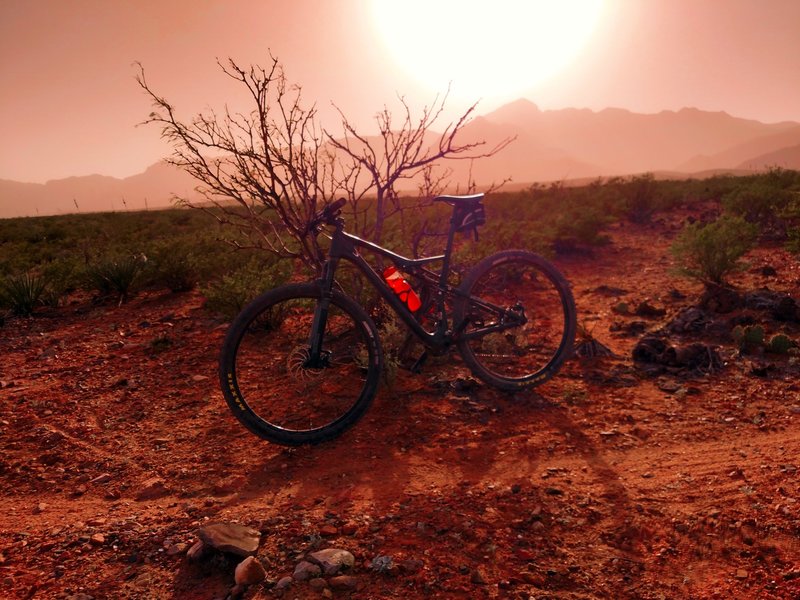 Riding in a dust storm, everything has a tinge of red.