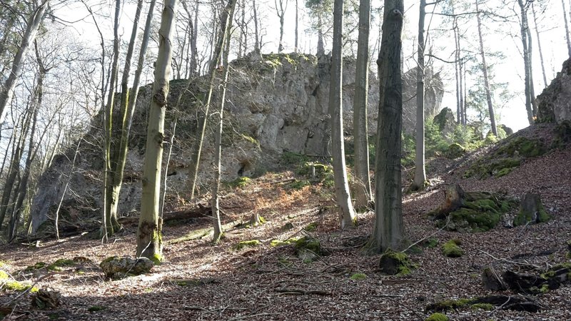 Boulder climbing area at the top of the hill.