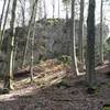 Boulder climbing area at the top of the hill.