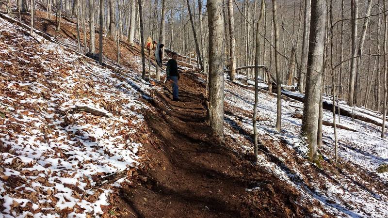 At the end of a day of bench cutting on Warrior Ridge in early 2015. The River Valley Mountain Bike Association builds great singletrack!