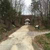 (Looking south) After screaming out of the parking lot down the CCT toward the Laurel Hill complex, you'll pass under Barrel Bridge -- the gateway to LH. If you look around the area while riding, you'll get occasional glimpses of structures from yesteryear.