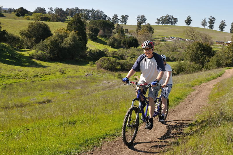 Riding a tandem bicycle in Arastradero Preserve.