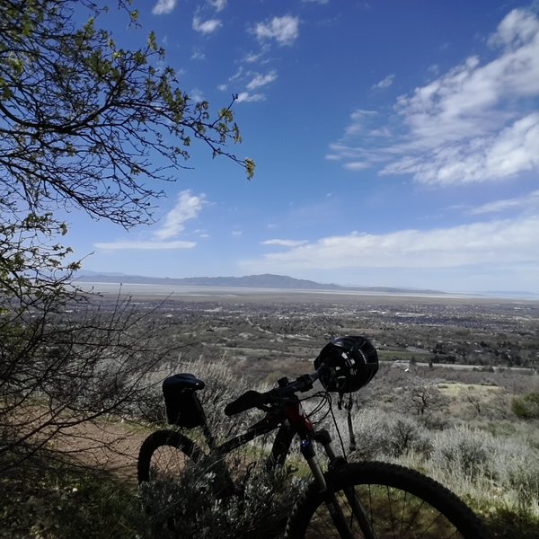 Antelope Island seen in the distance while on this Bonneville Shoreline Trail. You can see how much the water surrounding it has evaporated, sad.