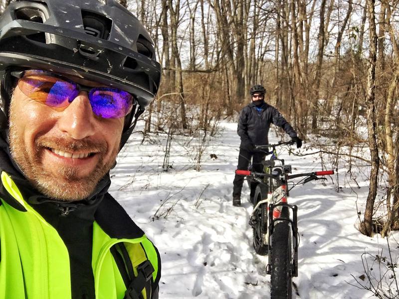 This may not be an action shot, but we needed a break from the 10" of snow we were plowing through. Pinchot is a great place to fat bike when there is snow.