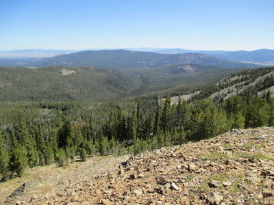 Looking down the Park Creek drainage. Trail generally follows the left side of the drainage.