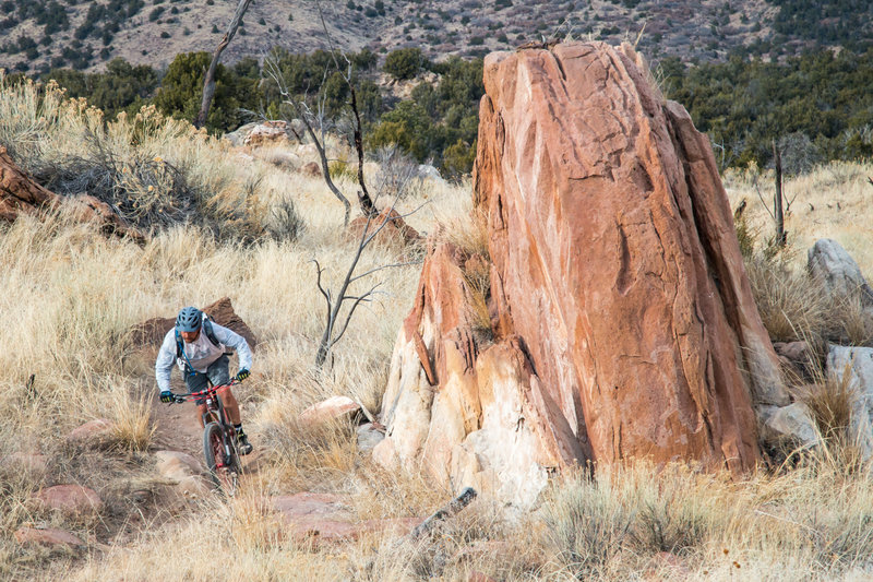 Crazy rock formations seem to pop up out of nowhere on the Tectonic Shift trail at Oil Well Flats.