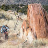 Crazy rock formations seem to pop up out of nowhere on the Tectonic Shift trail at Oil Well Flats.