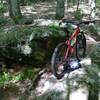 Trail runs along the tops of big rocks.