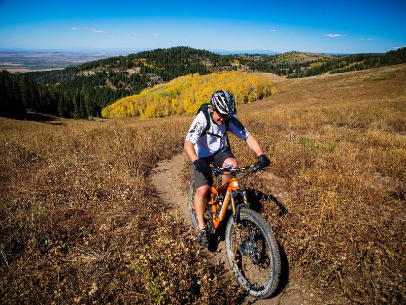 Grand Targhee Resort owner Geordi Gillett climbs Andy's trail (aka Lightning Ridge) in the fall on his way to the Peaked Mountain trails. 
<br>
Photo: Dana Ramos - Instagram: @dnasince1979