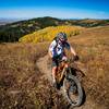 Grand Targhee Resort owner Geordi Gillett climbs Andy's trail (aka Lightning Ridge) in the fall on his way to the Peaked Mountain trails. 
<br>
Photo: Dana Ramos - Instagram: @dnasince1979