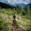 Unknown rider on the Buffalo Soldier trail during the 2014 Pierre's Hole 50/100 Mile Race at Grand Targhee Resort in Alta, WY.
<br>
Photo: Dana Ramos - Instagram: @dnasince1979