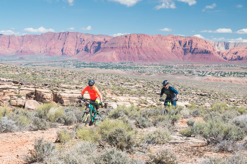 Railing up the Zen Trail with a nice little view behind...