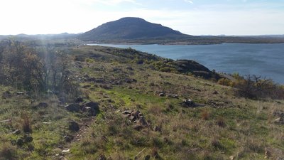 Awesome views of Lake Lawtonka and Mount Scott in the Wichita Mountain Wildlife Refuge. This is looking back (west) as I'm heading east on the Orange Loop.