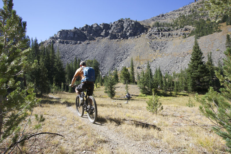 A riders nearing the head of the Middle Fork of Little Timber Creek.