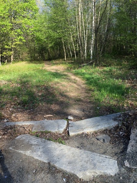 Trailhead at Plugs Beach parking lot. During mid summer this may be hard to see once the brush fills in. View is looking at the exit of the loop as shown in the map.