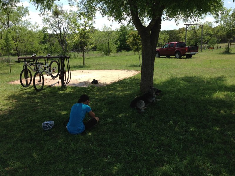 Parking and a bike wash station are available at the horse stables.