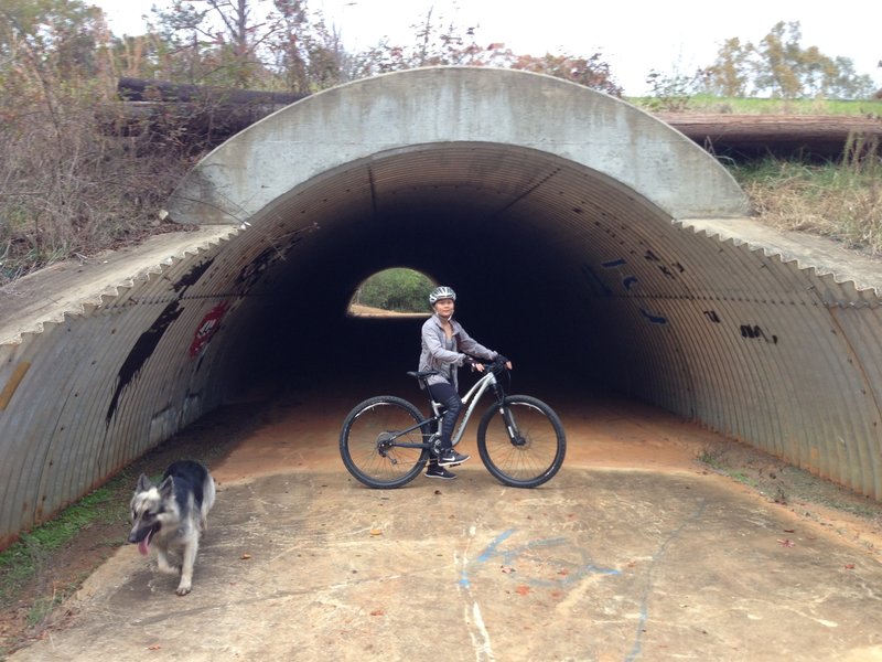 This tunnel provides access to the great singletrack at Munny Sokol Park.