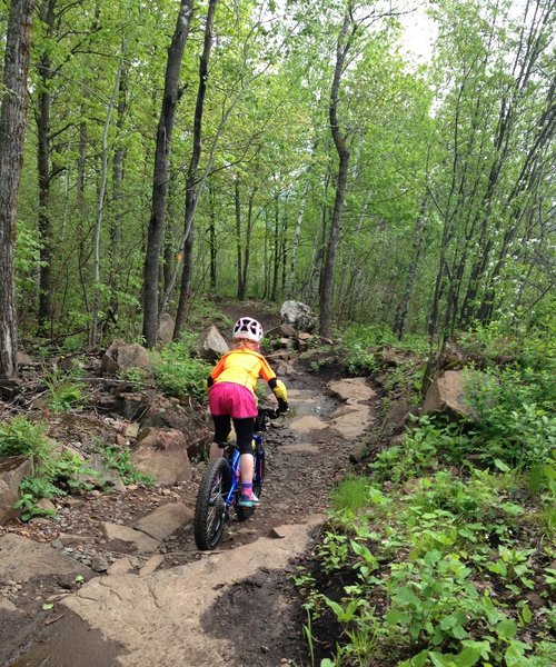 Dropping down the bedrock 'steps' on Hawk Ridge.