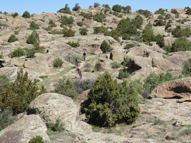 Winding down through the Monster Slayer's big boulders.