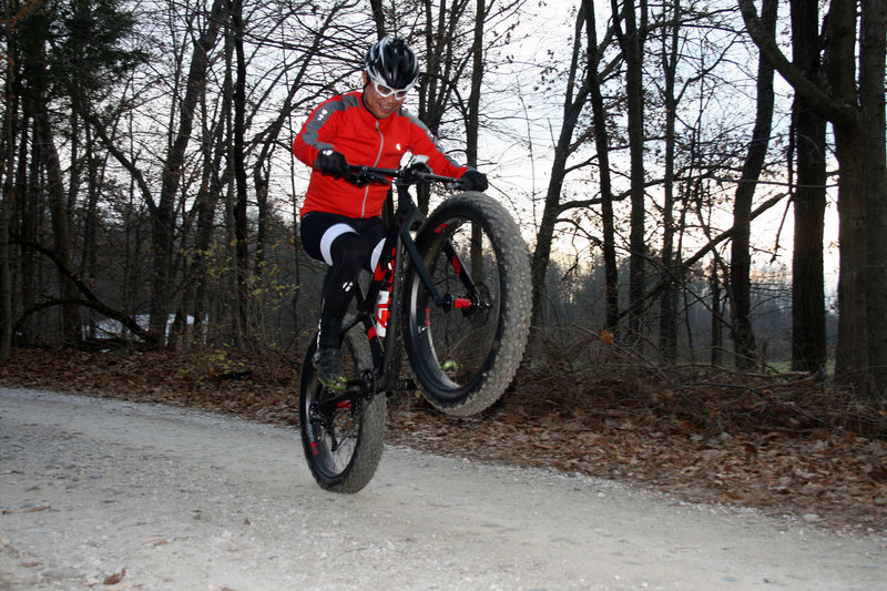 Warm-up wheelies by the main parking.