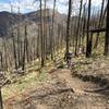 Suffering up a robust climbing section with the mountains that surround Emory pass in the background.