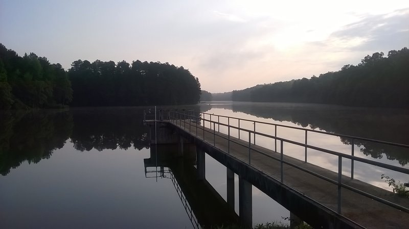 The reservoir dam - an early morning photo of the glassy water!