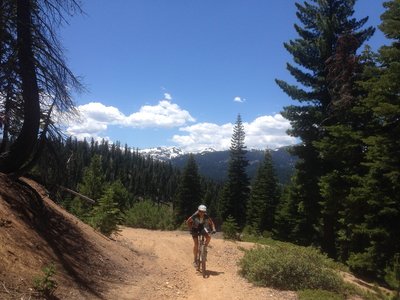 The stair-stepping climb to OTB, Squaw Valley in the background.