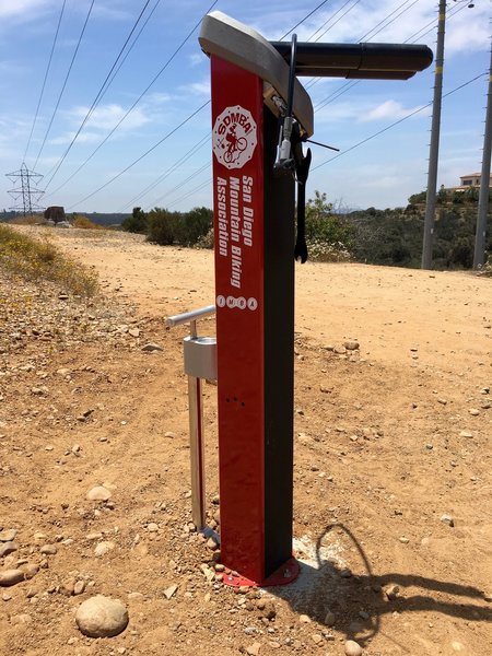 Tire pump and other tools available on the trail.