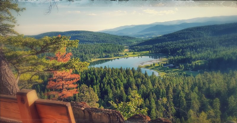 View from the overlook on a beautiful spring day. Kickback on the bench and soak in Big Sky Country.