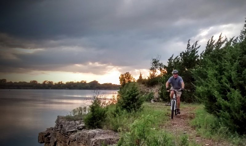 A rider bikes along the South Loop trail at Lehigh Portland Trails.