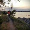 Riding a ridge on the bluffs over Lake Lehigh at Lehigh Portland Trails.