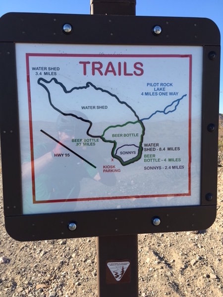 Main trail sign that splits watershed with Sonny's.