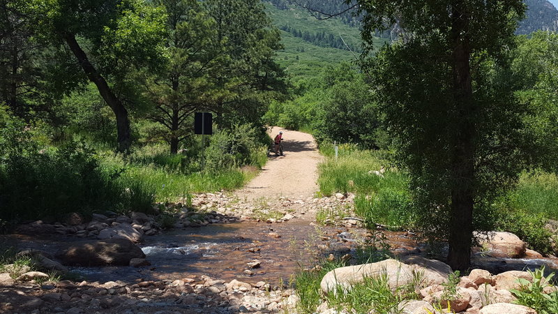 Going clockwise- taking the Green Trail- this is where it comes out-cross the creek and this is where the Black route merges.