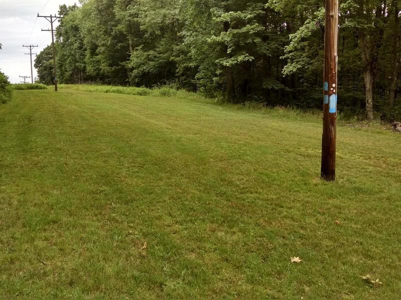 follow the power line cut left, and the trail is on the right after the second power line.