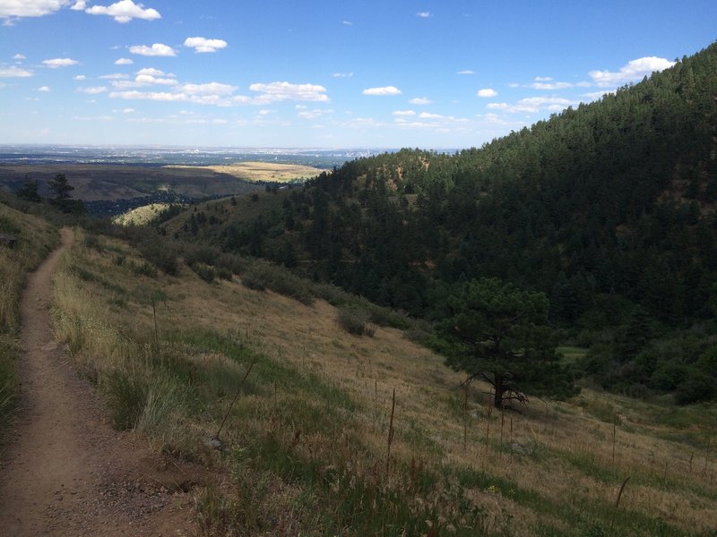 View from the top of the Chimney Gulch Trail at Lookout Mountain. Looking toward Golden and downtown Denver.