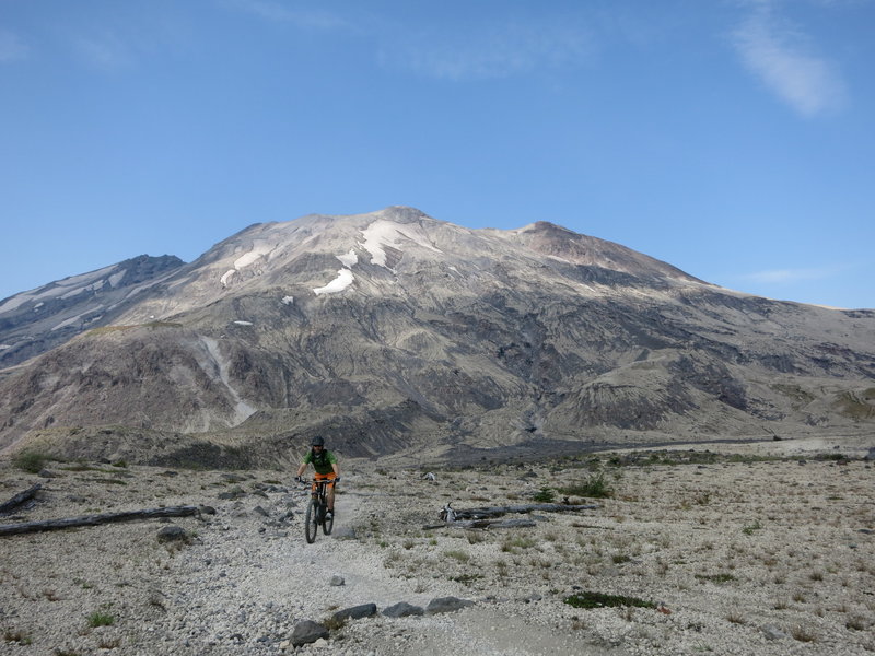 Riding across the Plains of Abraham with the crater peak in the back.